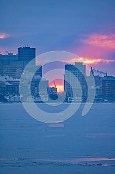 Sun About To Rise Above The Buffalo, New York Skyline