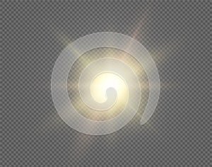 Sun vector background. Sunshine design isolated on transparent backdrop. Round circle yellow graphic element with light