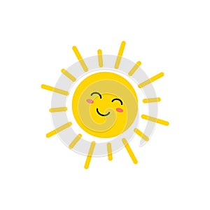 Sun - vector icon. Cute yellow sun with face. Emoji. Summer emoticon. Vector illustration