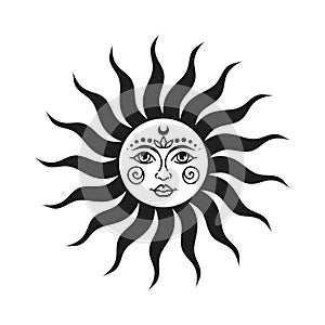 Sun vector illustration, hand drawn