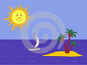 Sun, vessel and island