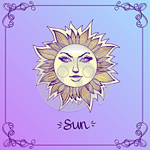 Sun Vintage stylized drawing. The symbols of astrology and astronomy