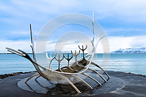 The Sun Voyager dreamboat sculpture in Reykjavik, Iceland