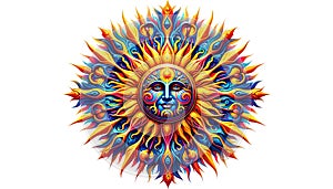 The sun was shining, pagan symbol. Universal Sun Symbol in Multicultural Interpretation. Slavic Sun God Yarilo