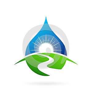 Sun water drop river logo