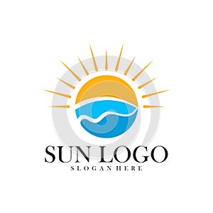 Sun with water logo design vector template, Icon symbol, Illustration