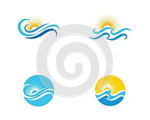 Sun With Water wave icon vector