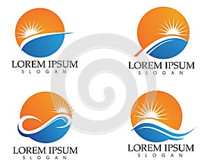 Sun and Water wave Logo Template vector illustration design
