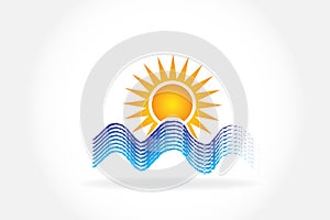 Sun waves beach ocean logo