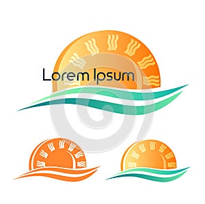 The sun and the waves of the sea, a color logo, emblem. Vector illustration