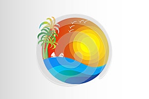 Sun and waves tropical logo id card vector