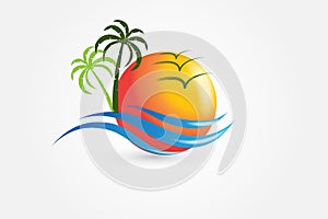 Sun and waves tropical logo id card vector