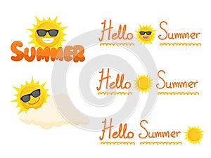 Sun wearing eyes glasses collection icon sign set summer concept