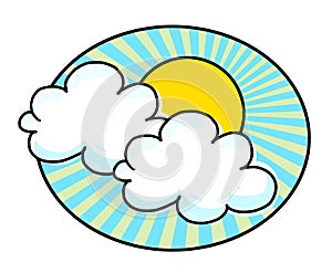 Sun rays and clouds freehand drawing