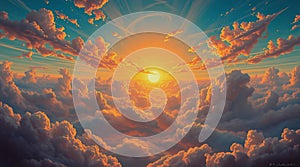 sun& x27;s rays casting a golden glow through translucent clouds