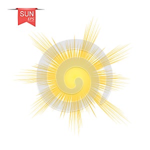 The sun yellow abstract. With sunburst effect, flash, explosion. Vector design element isolated on white background.