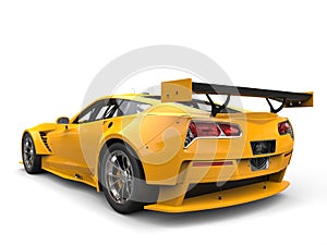 Sun yellow endurance race car - back view