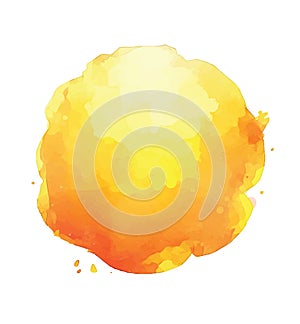 Sun, yellow round watercolor blot, vector illustration isolated on white background.