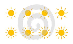 Sun yellow sunshine icon. Vector sun line swirl rays or heat beams