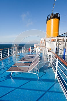 Sunbath chairs on cruise liner