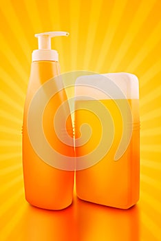 Sunbath oil or sunscreen bottles