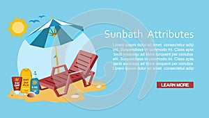 Sunbath summer time holiday vacation vector illustration. Sun safety tips and sunburn remedies concept, sun protection