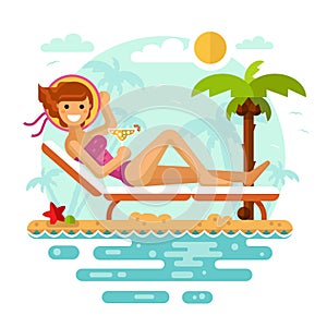 Sunbathing girl on tropical beach