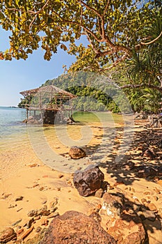 Sunbathing terrace in a tropical lagoon