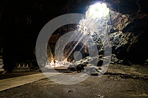 Sunbeam in buddha cave, Tham Khao Luang near Phetchaburi,Thailan