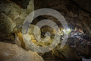 Sunbeam in cave,thailand stock photo