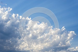 Sunbeam through the haze on blue sky: can be used as background and dramatic look,