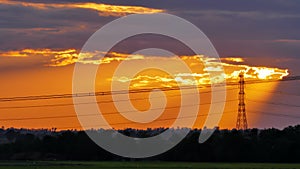 Sunbeam at sunset in rural