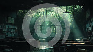 Sunbeams in Abandoned Classroom