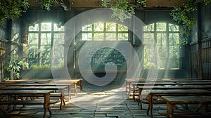 Sunbeams in Abandoned Classroom