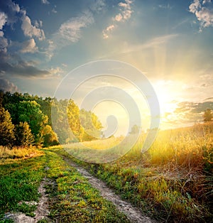 Sunbeams and country road