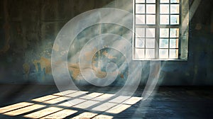 Sunbeams Filtering Through a Window in a Dusty Room. Generative AI