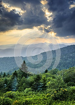 Sunbeams Light Rays Over Appalachian Blue Ridge photo