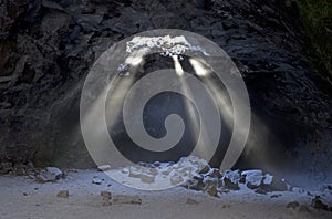 Sunbeams From Skylight In Cave