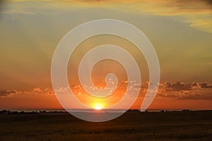 Stormy landscape at sunset, photo