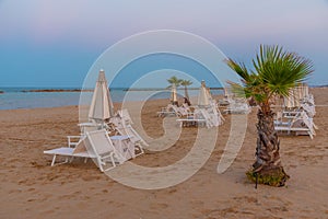 Sunbeds on a beach in Italian town Pesaro