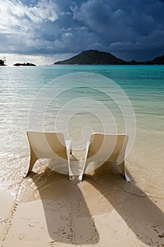 Sunbeds on the beach in Seychelles