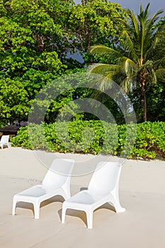 Sunbeds on the beach in Seychelles