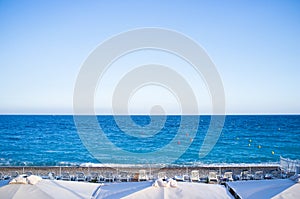 Sunbeds On Beachfront Of Nice