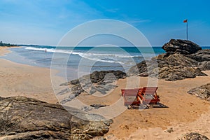 Sunbeds at Bentota beach, Sri Lanka