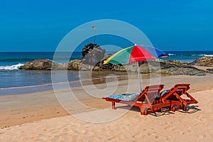 Sunbeds at Bentota beach, Sri Lanka