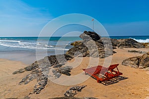 Sunbeds at Bentota beach, Sri Lanka