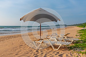 Sunbeds at Bentota beach, Sri Lanka