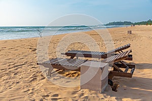 Sunbeds at Bentota beach, Sri Lanka