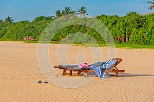 Sunbeds at Bentota beach, Sri Lanka