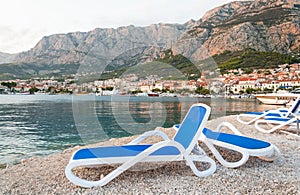 Sunbeds in Makarska beach